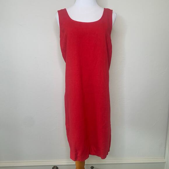 Carole Little Red Dress Jacket Flax Rayon Tencel Sz 14 Beaded Sleeves - Picture 2 of 10